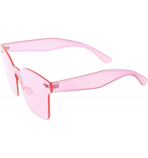 Shield Oversize Rimless Keyhole Nose Bridge Mono Flat Lens Horn Rimmed Sunglasses 59mm - Pink - CC188K0L0XG $12.93
