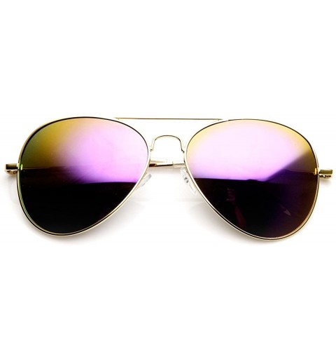 Aviator Classic Metal Frame Spring Hinges Color Mirror Lens Aviator Sunglasses 56mm - Purple - CN11XSR3UAF $22.11