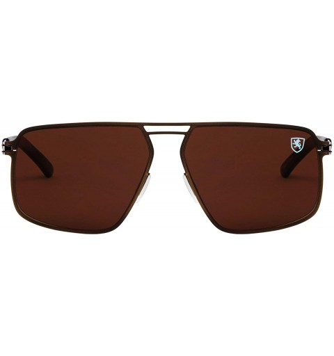 Aviator Aero Bridgeless Double Top Bar Flat Thin Frame Geometric Sunglasses - Brown Bronze - CC199LXR0LH $20.65