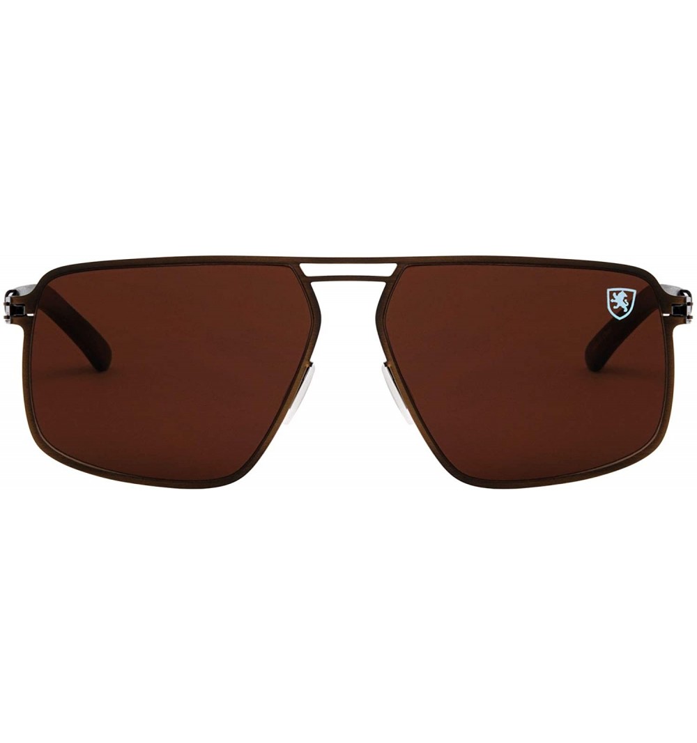 Aviator Aero Bridgeless Double Top Bar Flat Thin Frame Geometric Sunglasses - Brown Bronze - CC199LXR0LH $20.65