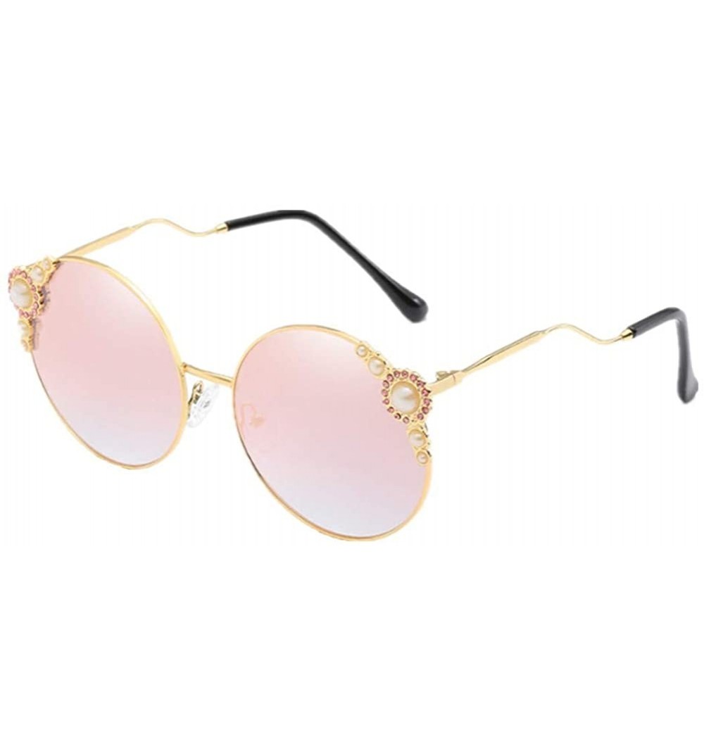 Rimless Fashion Women's UV Protection Round Pearl Sunglasses - Gold Frame/Pink - CR1902YZKD7 $12.22