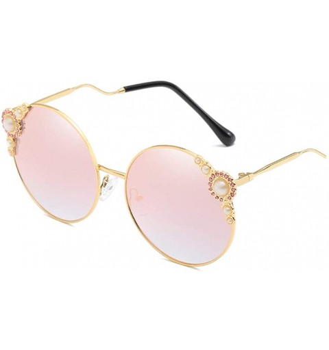 Rimless Fashion Women's UV Protection Round Pearl Sunglasses - Gold Frame/Pink - CR1902YZKD7 $12.22
