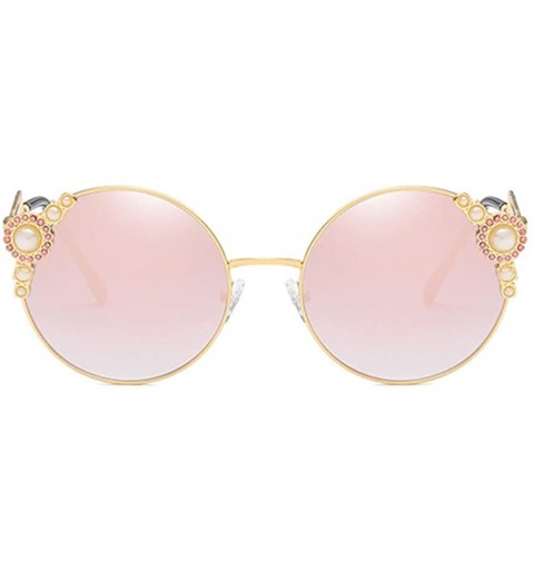 Rimless Fashion Women's UV Protection Round Pearl Sunglasses - Gold Frame/Pink - CR1902YZKD7 $12.22
