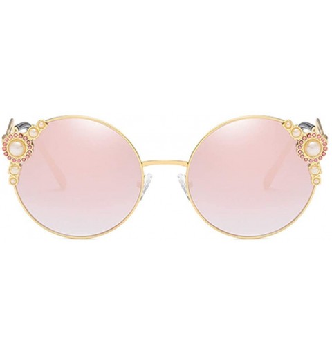 Rimless Fashion Women's UV Protection Round Pearl Sunglasses - Gold Frame/Pink - CR1902YZKD7 $12.22