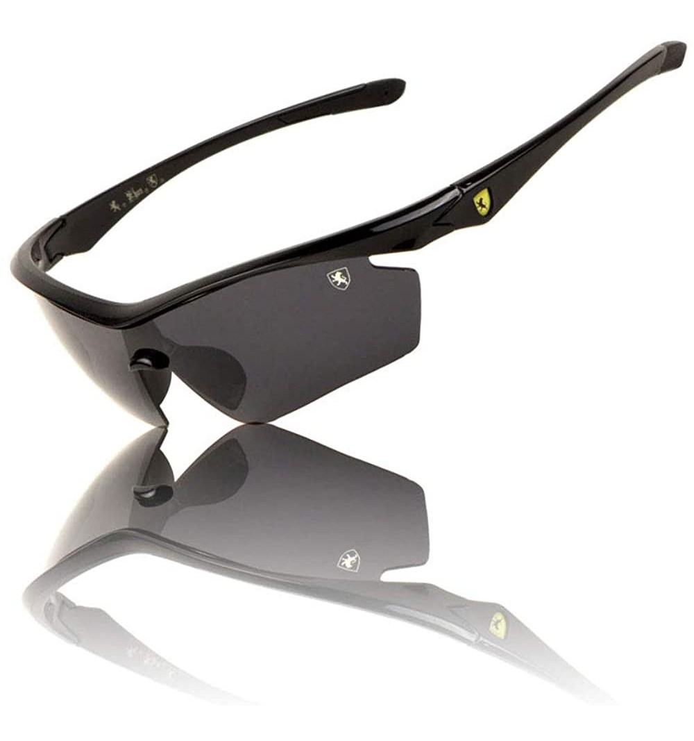 Shield Lightweight Thin Temple Rimless Geometric Curved One Piece Shield Lens Sports Sunglasses - Black Yellow - CR199ILDLWO ...