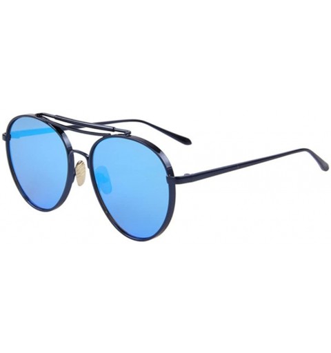 Rimless Women UV400 Mirror Glass Double Bridge Classic Retro Shades Unisex Sunglasses - Blue - CC17Z46KX8T $21.73