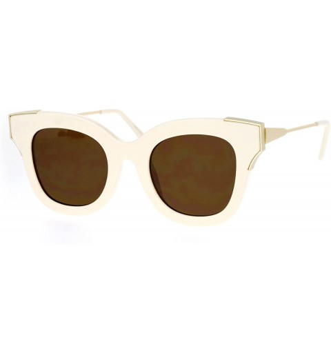 Cat Eye Thick Horn Rim Flat Lens Cat Eye Womens Retro Sunglasses - Ivory Gold - CP12NREN6KY $15.45