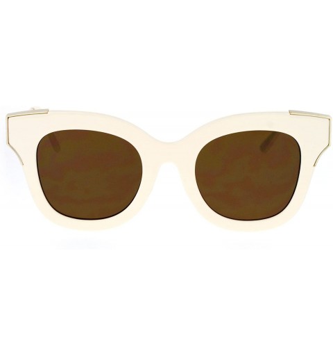 Cat Eye Thick Horn Rim Flat Lens Cat Eye Womens Retro Sunglasses - Ivory Gold - CP12NREN6KY $15.45