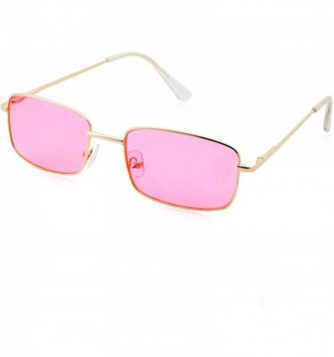 Square Vintage Inspired Candy Colored Slender Square Metal Frame Sunglasses - Pink - CE18M6RR0E4 $11.09