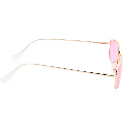 Square Vintage Inspired Candy Colored Slender Square Metal Frame Sunglasses - Pink - CE18M6RR0E4 $11.09