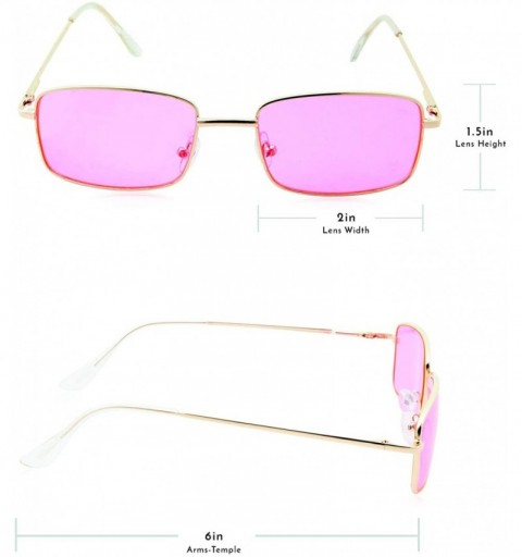 Square Vintage Inspired Candy Colored Slender Square Metal Frame Sunglasses - Pink - CE18M6RR0E4 $11.09