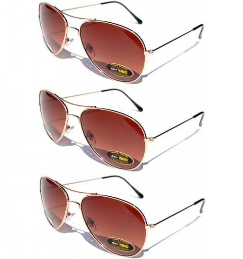 Aviator 3 Pack Classic Aviator Brown Lens Sunglasses Gold Color Frame Unisex - CN11MPTICUL $12.19