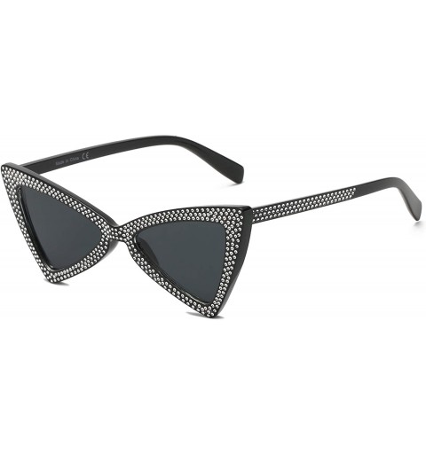 Goggle Women Retro Extreme High Pointed Rhinestone Fashion Cat Eye Sunglasses - Black - CU18WTI8H4T $21.36