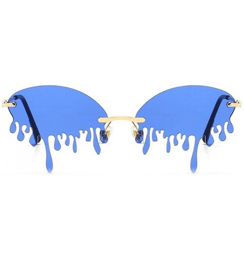 Rimless Fashion Rimless Sunglasses Women New Vintage Unique Tears Shape punk Sunglasses Female Shades UV400 - Blue - C8196YXI...