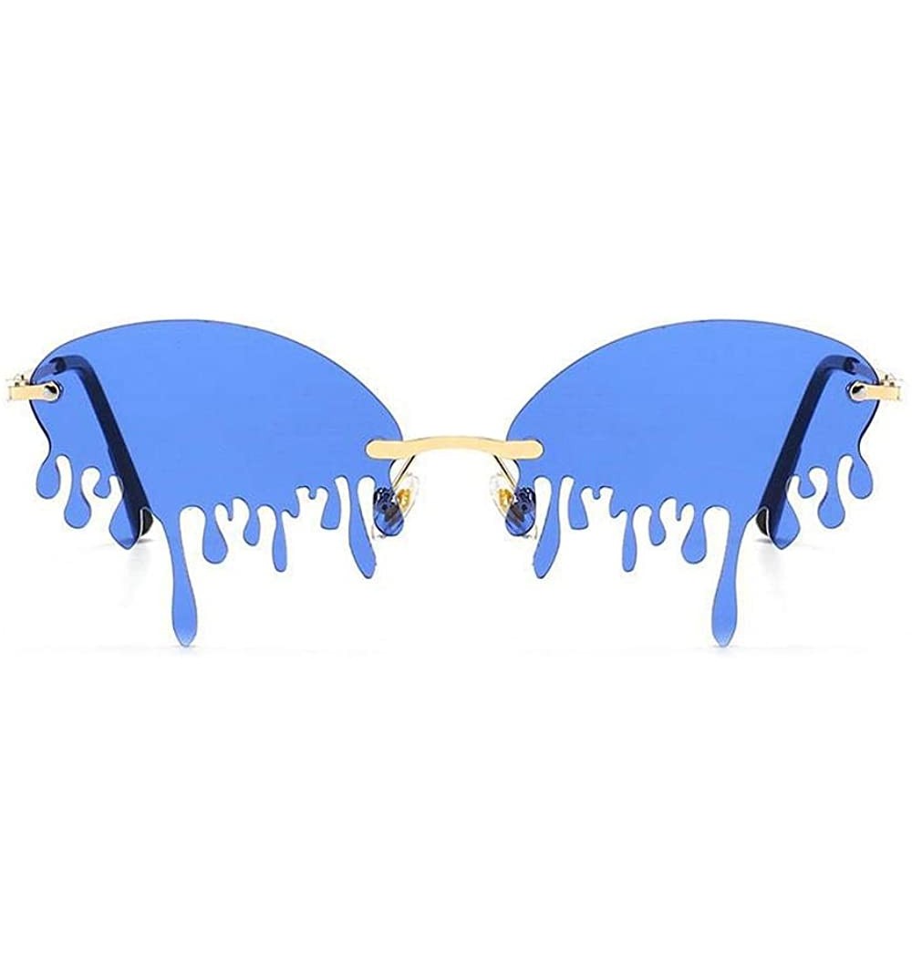 Rimless Fashion Rimless Sunglasses Women New Vintage Unique Tears Shape punk Sunglasses Female Shades UV400 - Blue - C8196YXI...