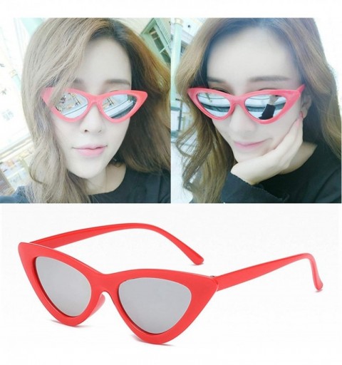 Cat Eye Polarized Sunglasses for Women Cat Eye Retro Style UV Protection - Red Silver - CE18TUWAYEL $16.10