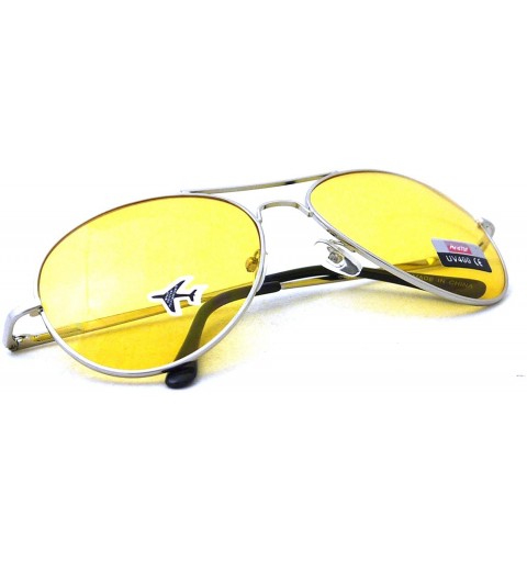 Aviator Retro Classic Multi Color Colorful Premium Silver Metal Aviator Glasses with Tint Yellow Lens Sunglasses - CG11EVOMRN...