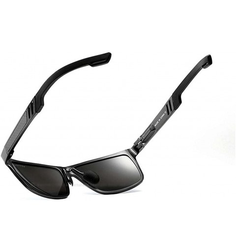 Rectangular Polarized Sunglasses Aviation aluminum magnesium metal driving glasses - Black Color - CR1887O875O $26.62