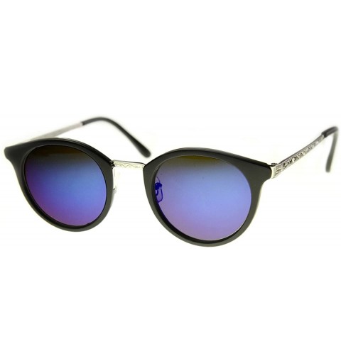 Round Retro P-3 Metal Temple Color Flash Mirror Lens Round Sunglasses - Black Ice - C011YEJ81UL $10.63