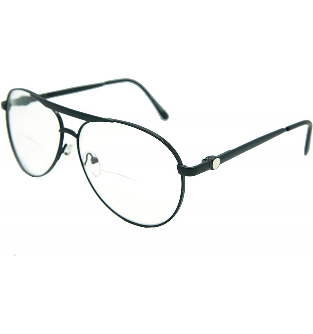 Aviator Vintage Classic Aviator Metal Reading Glasses - Black / Clear Bi-focus Reading Glasses Rj8027cbf - C412H48YVBV $13.57