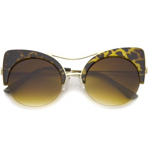 Cat Eye Women's Half-frame High Pointed Flat Lens Round Cat Eye Sunglasses 51mm - Tortoise / Amber - CT12J18FGHF $21.14