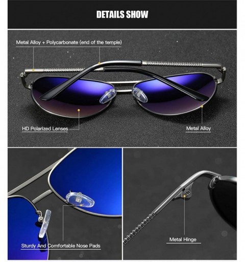 Sport Men Aviator Sunglasses Polarized Women UV 400 Protection 60MM Fashion Style Driving - Black Silver - CZ192G96IH4 $13.14