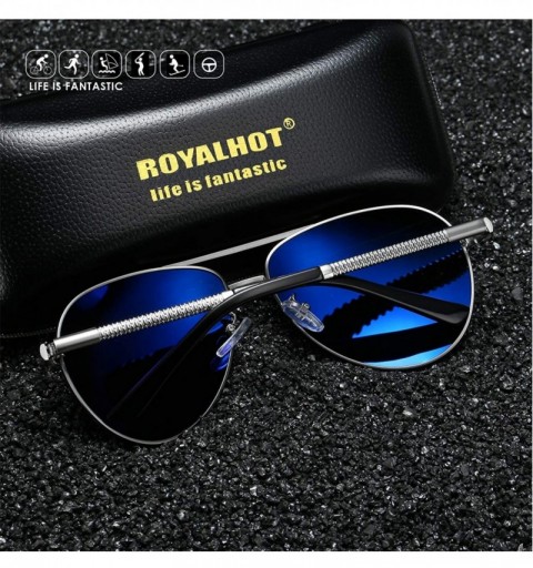 Sport Men Aviator Sunglasses Polarized Women UV 400 Protection 60MM Fashion Style Driving - Black Silver - CZ192G96IH4 $13.14