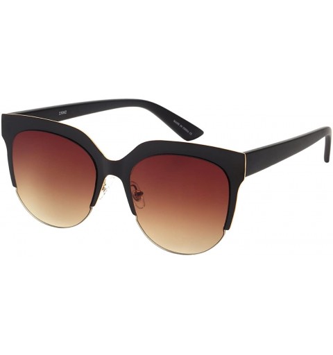 Rimless One Piece Metal Horned Rim Sunnies with Flat Lens 23062-FLREV - Brown - CY12N148YLG $7.56