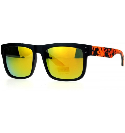 Rectangular Square Rectangular Sunglasses Unisex Matted Frame Digital Pixel Print - Black Orange - CY12FHH5XF9 $10.67
