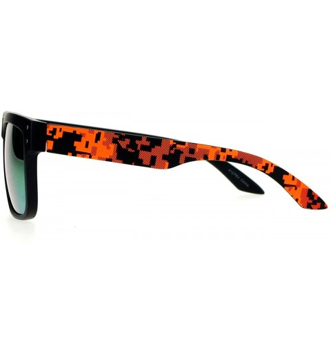 Rectangular Square Rectangular Sunglasses Unisex Matted Frame Digital Pixel Print - Black Orange - CY12FHH5XF9 $10.67