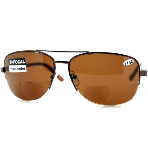 Aviator Bifocal Magnification Lens Sunglasses Mens Half Rim Aviator Tinted Reader - Brown - CG188406YU7 $21.84