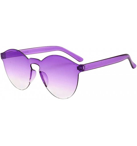 Oval Retro Women Men Fashion Clear Sunglasses Outdoor Party Frameless Eyewear Glasses - Purple B - CB1900MNGIA $8.17