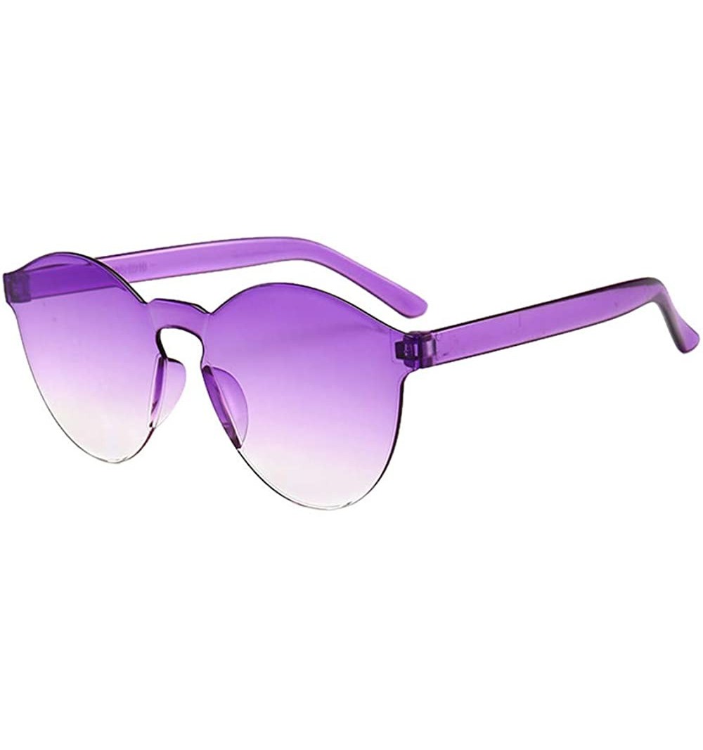 Oval Retro Women Men Fashion Clear Sunglasses Outdoor Party Frameless Eyewear Glasses - Purple B - CB1900MNGIA $8.17