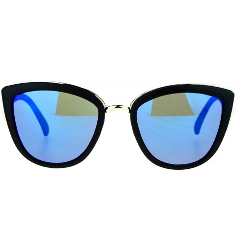 Oversized Womens Color Mirror Mirrored Lens Oversize Cat Eye Sunglasses - Black Blue - CL1258SDKH5 $12.64