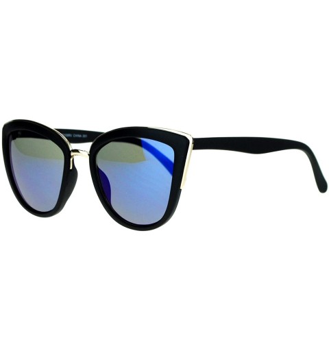 Oversized Womens Color Mirror Mirrored Lens Oversize Cat Eye Sunglasses - Black Blue - CL1258SDKH5 $12.64