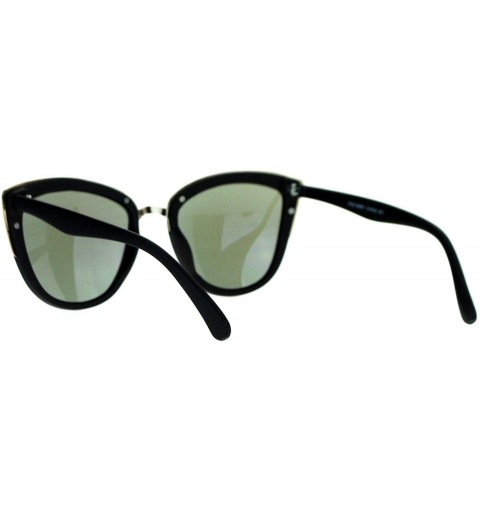 Oversized Womens Color Mirror Mirrored Lens Oversize Cat Eye Sunglasses - Black Blue - CL1258SDKH5 $12.64