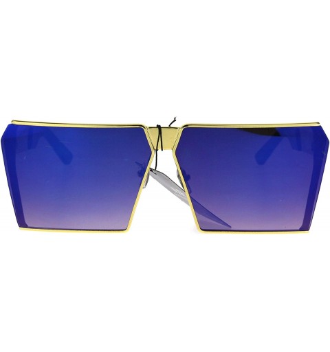 Rectangular Womens 80s Disco Robotic Rectangular Gothic Color Mirror Lens Sunglasses - Gold Blue - CG17YS8Q7RW $10.07
