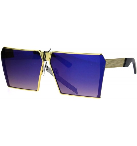Rectangular Womens 80s Disco Robotic Rectangular Gothic Color Mirror Lens Sunglasses - Gold Blue - CG17YS8Q7RW $10.07