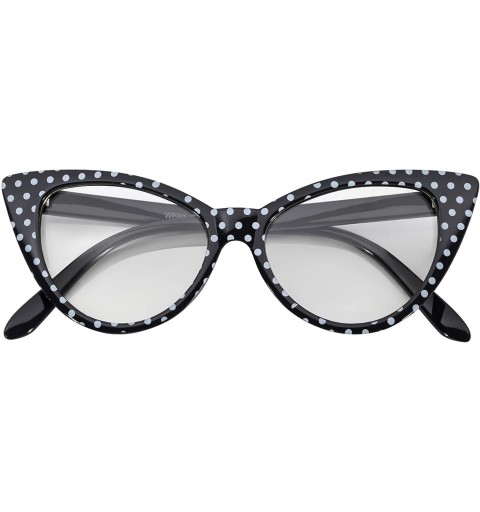 Goggle Cateye Sunglasses for Women Classic Vintage High Pointed Winged Retro Design - Black White Polka Dots / Clear - C018IH...