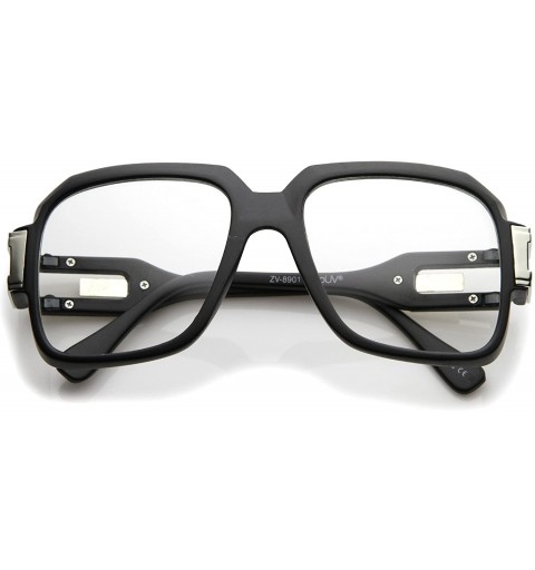 Oversized Large Retro Hip Hop Style Clear Lens Square Eyeglasses 54mm - Matte Black-silver / Clear - CZ12MAZEEOR $11.99