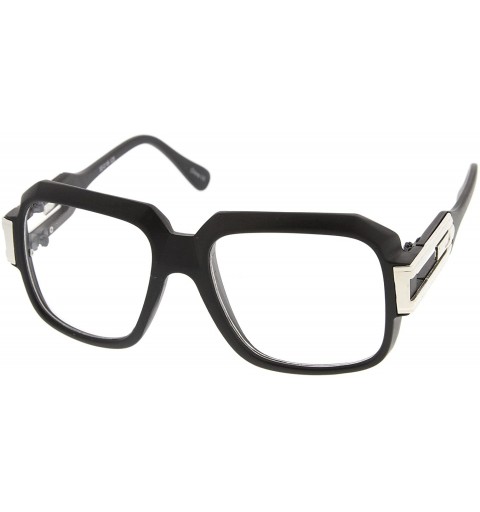 Oversized Large Retro Hip Hop Style Clear Lens Square Eyeglasses 54mm - Matte Black-silver / Clear - CZ12MAZEEOR $11.99