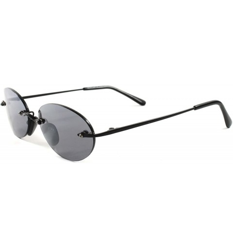 Oval Rimless Classic Old Vintage Retro Indie Mens Womens Round Oval Sunglasses - Black - CT189ALSW88 $27.41