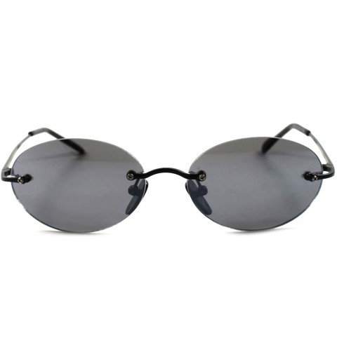 Oval Rimless Classic Old Vintage Retro Indie Mens Womens Round Oval Sunglasses - Black - CT189ALSW88 $12.79