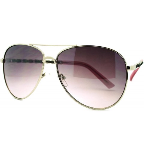 Aviator Womens Aviator Sunglasses Leather Weave Chain Design - Silver Purple - CU11HYVTKKB $11.44