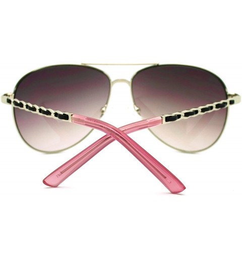 Aviator Womens Aviator Sunglasses Leather Weave Chain Design - Silver Purple - CU11HYVTKKB $11.44