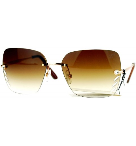 Square Womens Rimless Square Sunglasses Chic Designer Fashion Shades - Gold (Brown) - CS18C56T26W $12.78