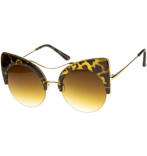 Cat Eye Women's Half-frame High Pointed Flat Lens Round Cat Eye Sunglasses 51mm - Tortoise / Amber - CT12J18FGHF $8.87