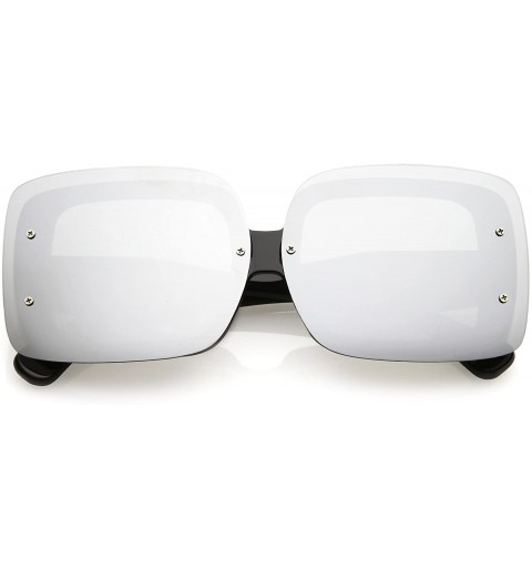 Rimless Oversize Bold Rimless Chunky Arms Color Mirror Square Sunglasses 71mm - Black / Silver Mirror - CC18644R76E $13.61