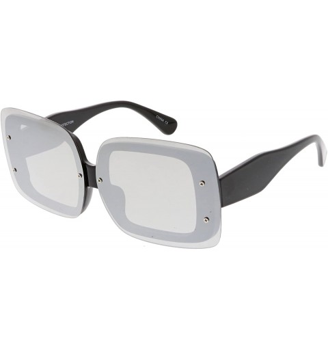 Rimless Oversize Bold Rimless Chunky Arms Color Mirror Square Sunglasses 71mm - Black / Silver Mirror - CC18644R76E $13.61