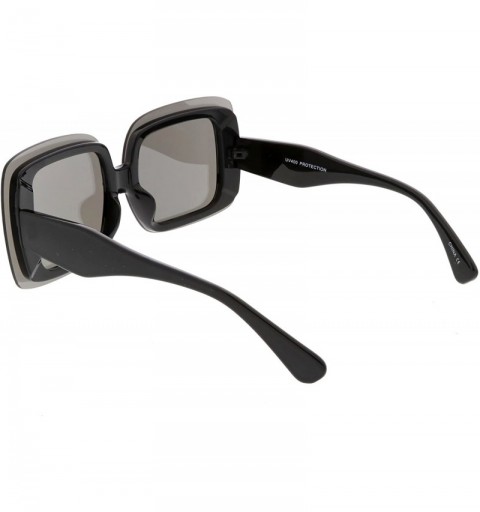 Rimless Oversize Bold Rimless Chunky Arms Color Mirror Square Sunglasses 71mm - Black / Silver Mirror - CC18644R76E $13.61